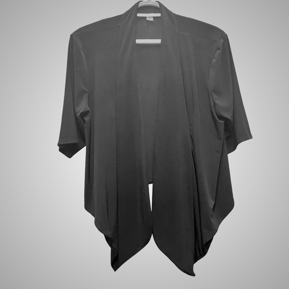 Black Waterfall Cardigan Open Front Soft Flowy Stretch Womens 12‎ Madison Leigh